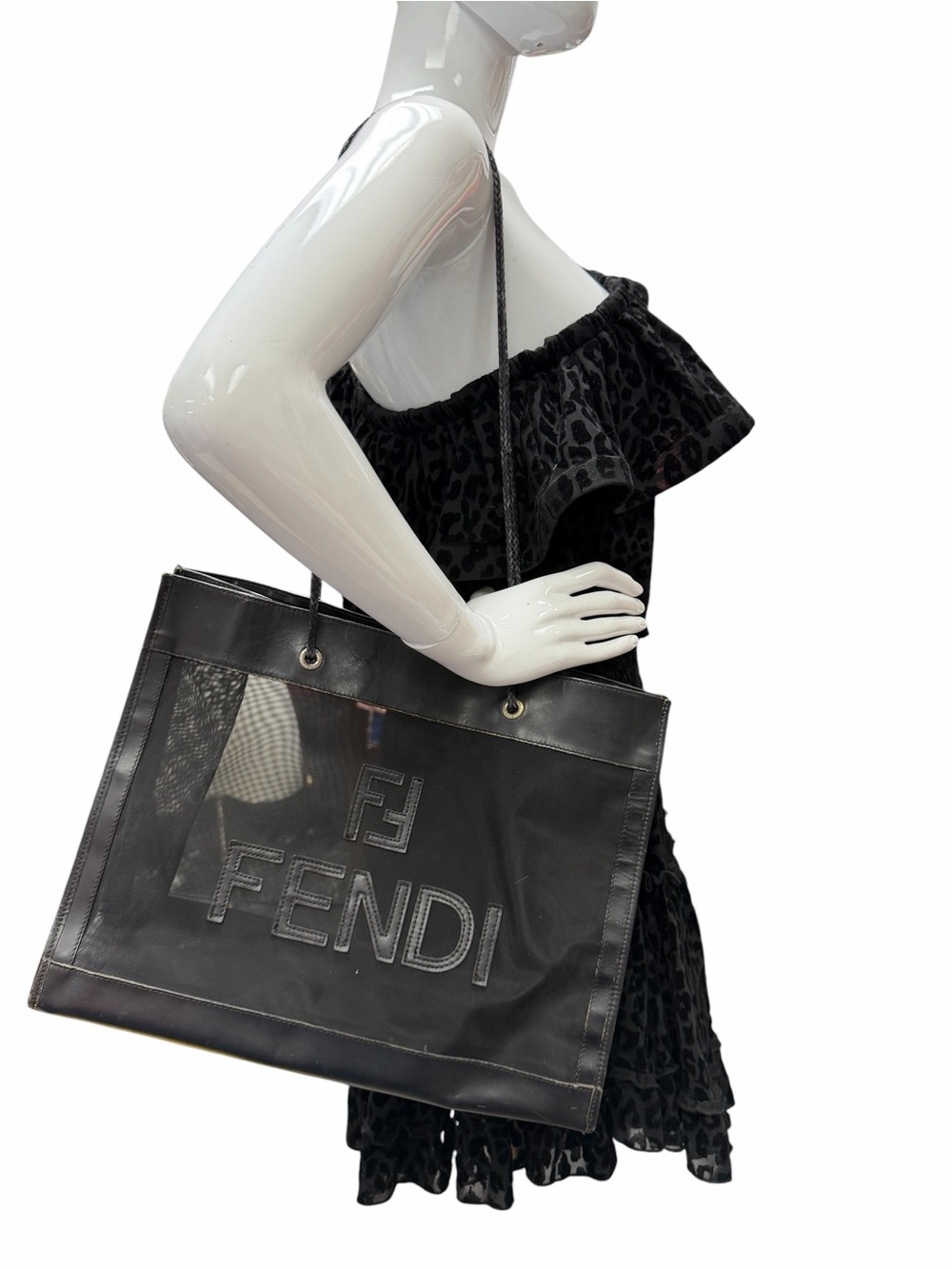 Fendi FF Zucca black mesh shopper tote bag - Picture 2 of 15